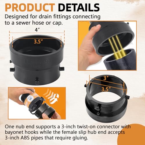 image for TonGass (2-Pack T1029-2 RV Sewer Termination Adapter - 3