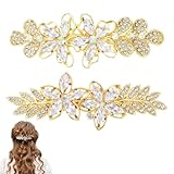 2 Pcs Gold Bride Wedding Headpiece, Sparkly Rhinestone Clips, Gold Hair Clips, Rhinestone Sparkly Leaves Hairs Pins Accessories, Vintage Golden Leaf Hairpin, Wedding Hair Accessories for Women