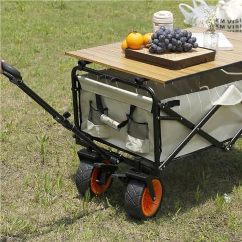 卓上折りたたみ収納トロリー付きポータブルビーチカート。アウトドア釣り、ピクニック、キャンプに最適。軽量で持ち運びが簡単。家族での冒険