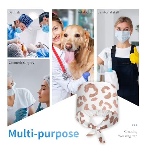 Image of Cute Pug Dog Print Working Cap Scrub Cap with Sweatband,Adjustable Fashion Bandage Tie Back Hat Headwear for Women Men