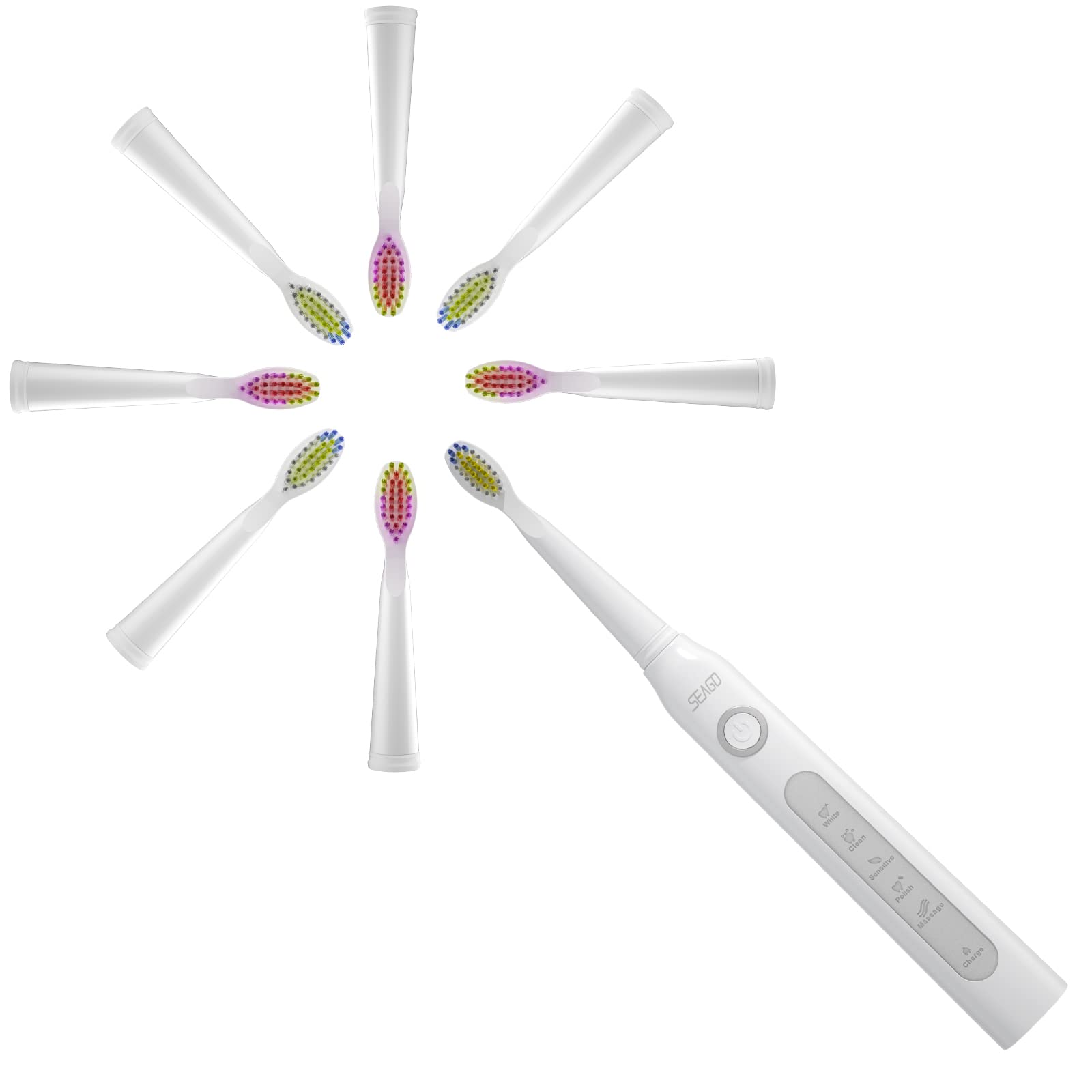 Seago Electric Toothbrush for Adults, Sonic Toothbrushes with 8 Dupont Brush Heads, Rechargeable Toothbrush 4 Hours Charge Lasts for 30 Days Use SG-507 (White)