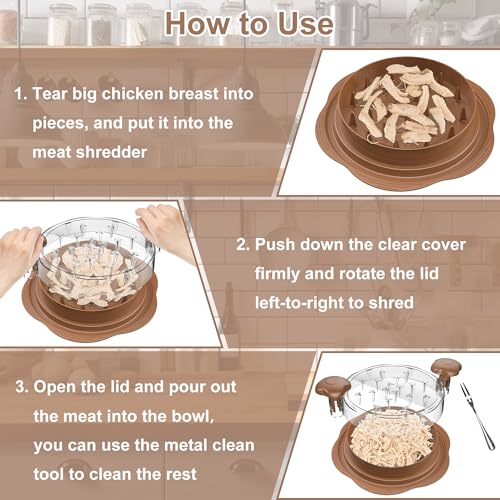 Image of Chicken Shredder Tool Twist Large Chicken Breast Shredder with Brush&Fork, Visible Meat Shredder Machine, Strong Anti-Slip Strip, Ergonomic Handle, BPA Free, Suitable for Pork Beef Chicken(Brown)