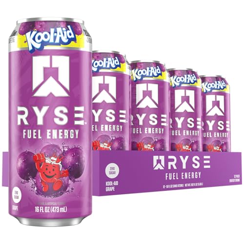 Image of RYSE Fuel Energy Drink - Kool-Aid Grape - Sugar Free, Gluten Free & Vegan - 200mg Natural Caffeine, Taurine & Choline for Focus & Energy - No Artificial Colors - 16 fl oz Cans (12-Pack)