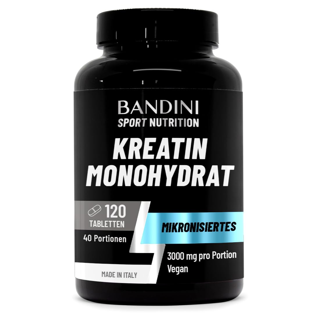 Bandini® Creatin Monohydrat | 3000mg Ultra reines mikronisiertes Kreatin pro Dosis | Performance, Gehirnleistung | Halal & Vegan | Mit Mesh Faktor 200 | 120 Tabletten