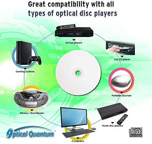Optical Quantum Cd-R 700Mb 52X White Thermal Hub Printable - 100 Disc Cake Box Oqcd52Wtp #TOP4