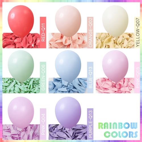 Image of PartyWoo Pastel Balloon Arch Kit Garland 142pcs Different Sizes of 18 12 10 5 Inch Light Baby Pale Pink Blue Green Purple Yellow Orange Balloons for Baby Shower Graduation Birthday Party Decorations