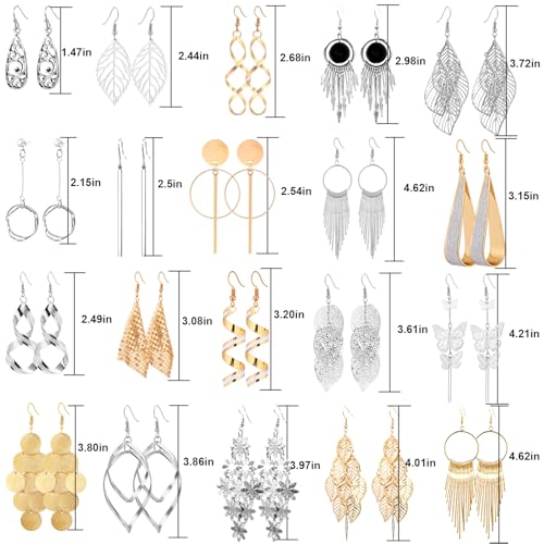 ESRICH 20 Pairs Gold Earrings for Women,Silver Earring,Earrings for Women,Dangle Earrings for Womem 7