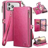 Picture of XcaseBar Compatible with iPhone 17 Pro Max 6.9" Wallet case with Zipper Credit Card Holder【RFID Blocking】,Flip Folio Book PU Phone case Shockproof Cover Women Men for Apple 17 Pro Max case Rose Red