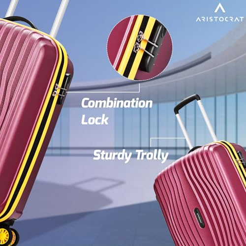 Image of Aristocrat Vortex Plus | Cabin Trolley Bag, 55 Cm, Small Hardside Luggage | 8 Wheels, Combination Lock | Polycarbonate | 3 Year International Warranty | Maroon