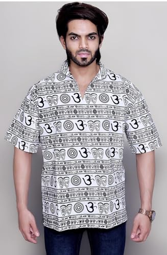 Image of THE MAKKI Trends - Om Printed Kurta for Men & Boys | Cotton Half Sleeve Mahadev Mahakal Kurta T-Shirt for Events, Festivals, and Religious Ceremonies (Regular)