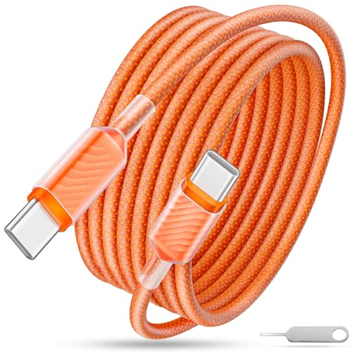 USB C Cable Fast Charging 6.6FT 60W 45W 40W 30W 25W 3A USB-C to USBC Cable Nylon Braided PD Charge Cord for iPhone 17 Pro Max 16 Plus 16e 15 Galaxy S25 FE S24 S23 A17 for iPad A16 Pixel 10 9a 8 Orange