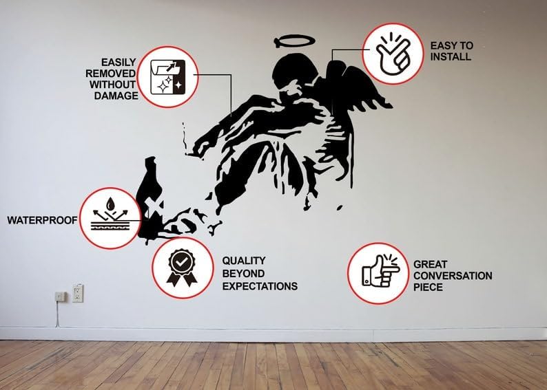 Banksy Fallen Angel Wall Decal - Street Art Graffiti Decor - Vinyl Sticker - Unique Modern Wall Art Mural 39 x 32 inches