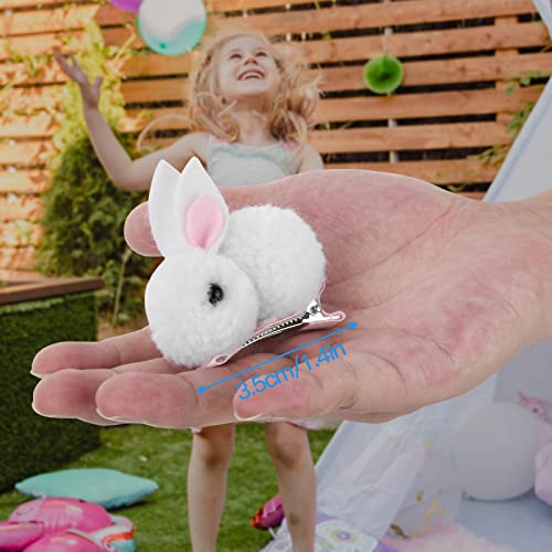 10Pcs Plush Bunny Hair Clips, Cute Bunny Ponytail Holders Stuffed Rabbit Hair Clip Hair Band, Non Slip Hold Hair Clip, Easter Rabbit Hair Scrunchy For Children Girls Holiday Easter Day Gifts (White) #TOP2