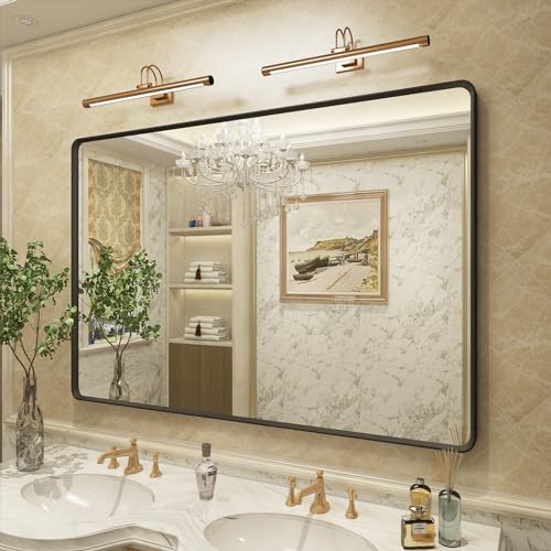 OKPAL 48X36 Inch Black Metal Framed Bathroom Mirror, Matte Black Bathroom Vanity Mirror, Large Black Rounded Rectangle Mirror for Farmhouse, Rustproof, Shatter-Proof (Horizontal/Vertical)