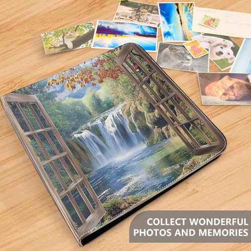 Álbum de fotos adhesivo DIY álbum de recortes cascada bosque visto desde ventana encuadernador de 3 anillos libro de fotos 40 páginas 8x10 para memoria miniatura 5
