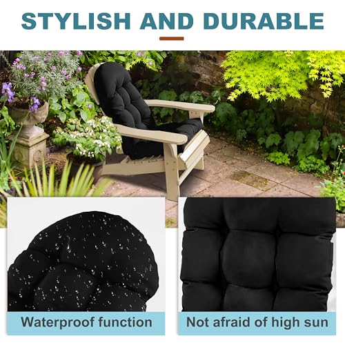 Image of Adirondack Chair Cushion, Rocking Chair Cushion 44x19.4x4 inch, High Back Patio Cushions of Upper and Lower with Ties, Sunscreen and Fade-Resistant (Black, 1)