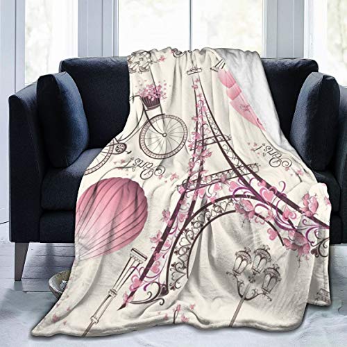 Romantique France City Paris Vintage Tour Eiffel Couverture Plaid Couverture de Lit Douce et Chaude Plaid Jeté de Canapé Flanelle 153x127cm