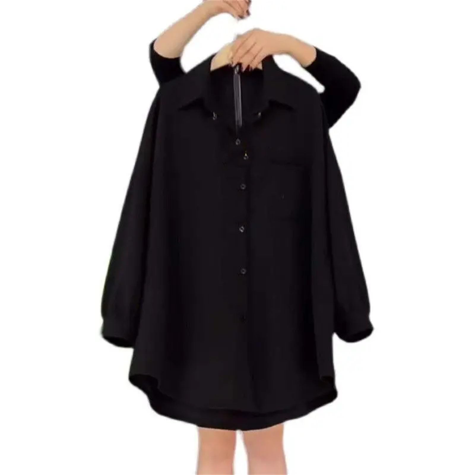 Blusa holgada de color sólido para mujer, con bolsillos, informal, con solapa de un solo botonadura