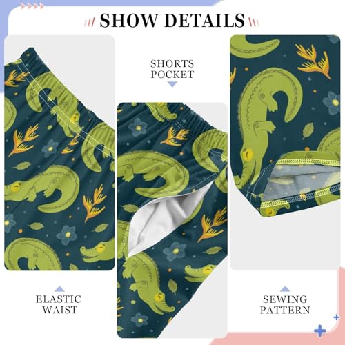Crocodile Florals Boys Long Pants Soft Trousers Elastic Waist Kids Lounge Bottoms with Pockets S-XL4