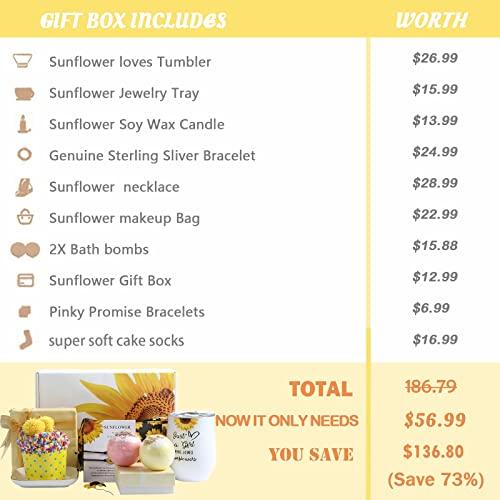 Sunflower Gifts For Women, Fabulous Birthday Gifts For Her, Mom, Daughter, Sister, Best Friend, Unique Gift Box With Necklace, Candle, Tumbler, Sock, Purse, Pinky Promise Bracelets, Jewelry Trays, 2X Bath Bomb #TOP1