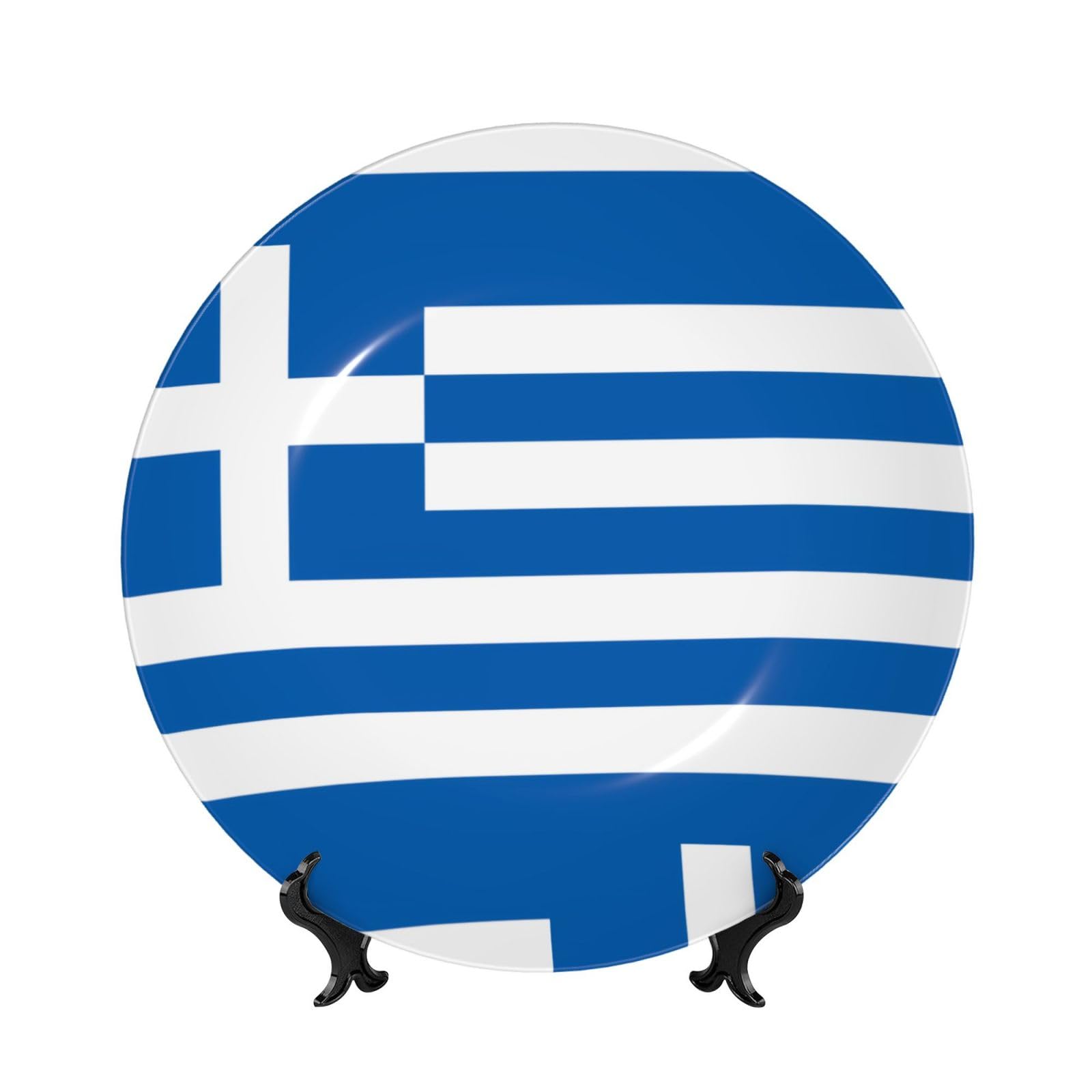 Plato decorativo de porcelana de hueso de la bandera griega con soporte de mesa