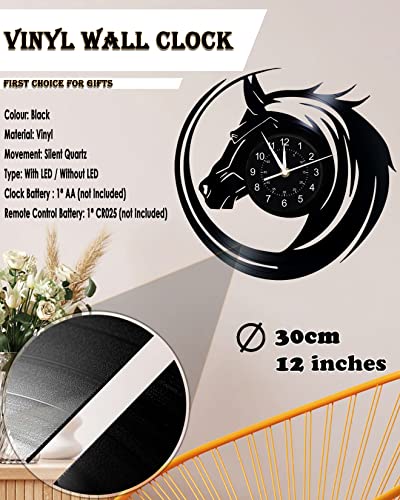 Qianzhou-Uk Led Vinyl Record Wall Clock Horse Decor 7 Color Night Light Wall Clock, 12 Inch Handmade Horse Stuff Home Wall Decor Unique Gifts For Dad Fathers Day #TOP5