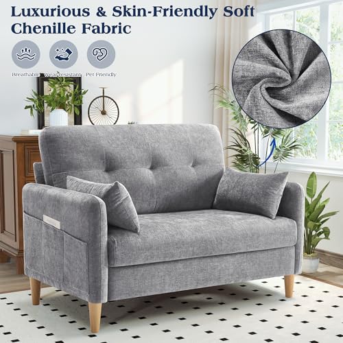 Image of Hanherry Loveseat Sofa, 47 inch Small Couch for Living Room, Comfy Chenille Fabric Love Seat for Bedroom with Throw Pillow,Removable Cushion Cover,Couches for Small Space,Apartment,Dorm