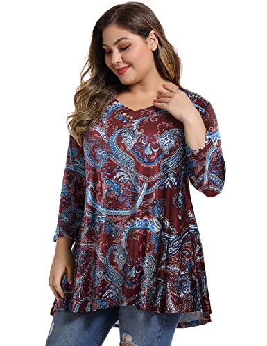 MONNURO Womens Plus Size 3/4 Sleeve V Neck Button Casual Loose Flowy Swing Tunic Tops Basic Tee Shirts for Leggings2