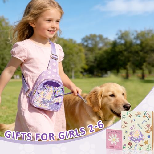 Image of COSHAYSOO Little Girls Paw Print Purse Cute Sling Crossbody Bag for Toddler Preschool Kids Girls 2 3 4 5 6 Year Old Graduation Birthday Gifts Fashion Daily Travel Trip Favor Purple Accessories | Paw print