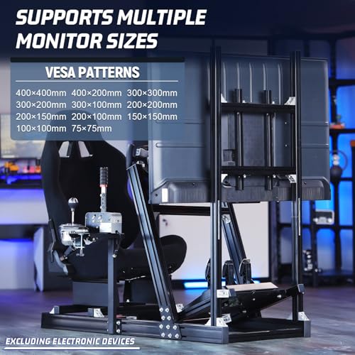 Image of Marada Aluminum Profile Racing Simulator Cockpit With Monitor Stand, Fit For Fanatec, for Thrustmaster T818, for Logitech G923 GPro, Stable Driving Cockpit With Black Seat,Not Included Wheel and Pedal