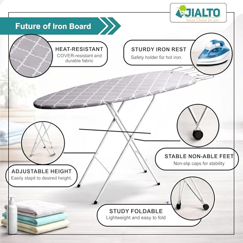 Image of JIALTO Vertical Ironing Board with 16 mm Metal Bracket, Adjustable Height Stand, Pure Cotton Cloth Cover, Foldable Iron Board for Home (Green, A0-1 - 111 L X 30 W CM)
