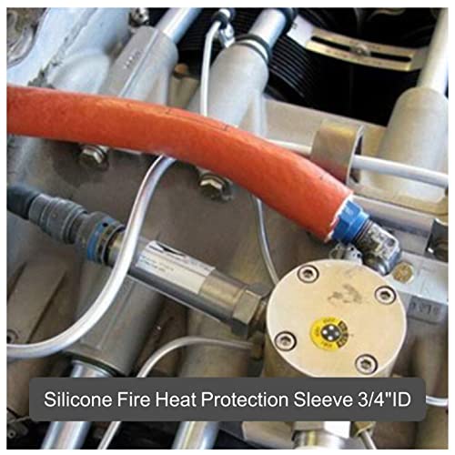 Image of Fuel Line Heat Shield Insulation Heat Shielded Fire Thermo Armor Fire Sleeve Silicone Coated Fiberglass Heat Protection for Automotive Hose Lines & Electrical Wiring-(Red 3 /4 inch ID x5FT)
