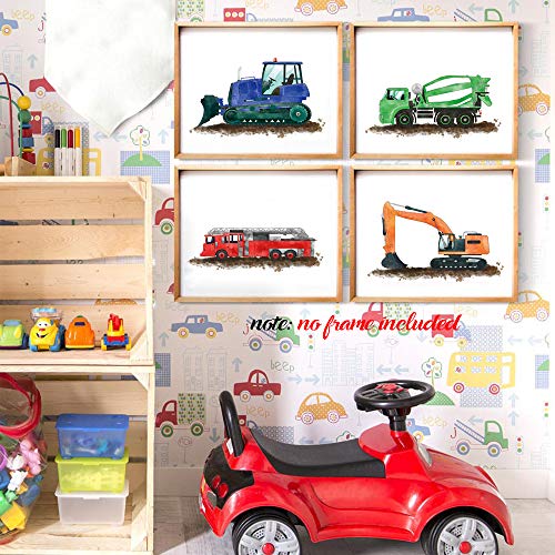 Yimehdan Watercolor Truck Wall Art Print- Playroom Or Nursery Boy Bedroom Decor-Colorful Cartoon Construction Car Canvas Print (Set Of 6)-Unframed-8X10 Inch #TOP1