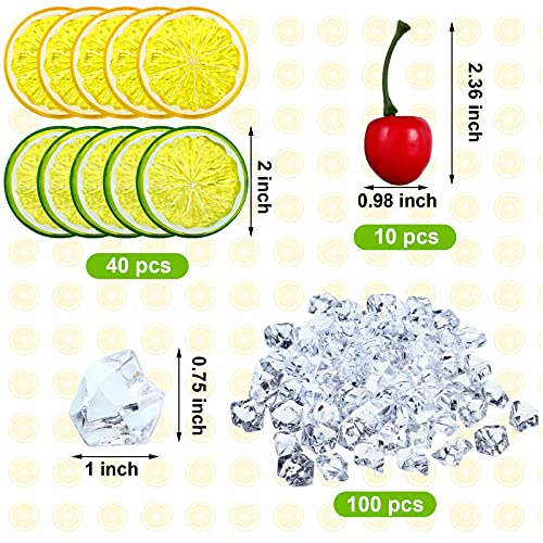 Mtlee 130 Pieces Fake Lemon Slice Ice Cubes Set, Include 20 Simulation Lemon Slice Fake Lemon Slices Fake Fruit, 100 Acrylic Fake Ice Cube, 10 Artificial Simulation Cherries For Wedding Kitchen Decoration thumb #2