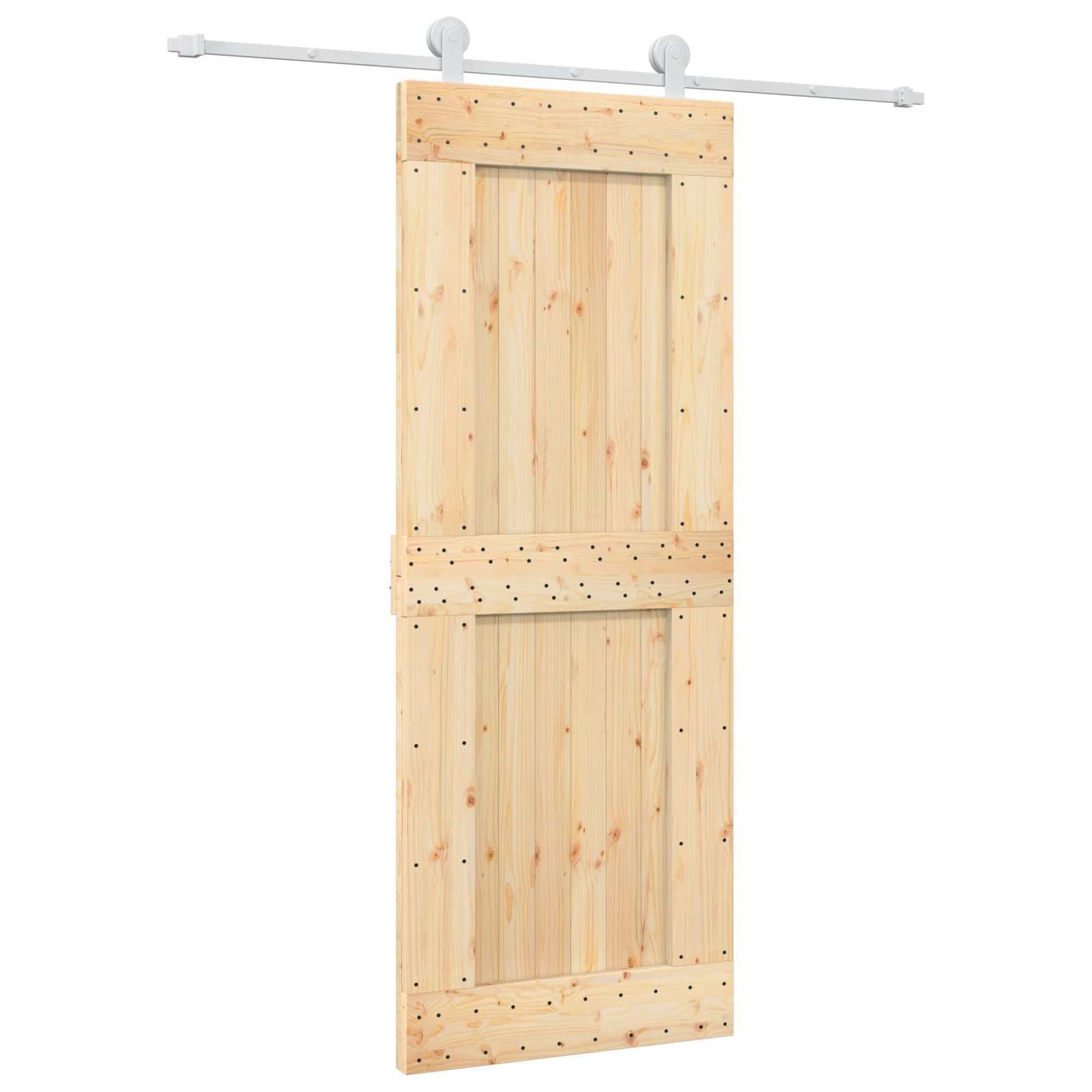 Drzwi przesuwne z drewna sosnowego i białego, 80 x 210 cm