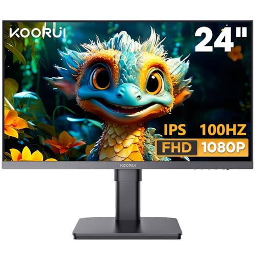 KOORUI 24 Inch Monitor, IPS PC Monitor FHD 1080p, HDMI 1.4 (100Hz) & VGA(100Hz), VESA 75 x 75 mm, Eye Care, Tilt Adjustment & Vertical Monitor