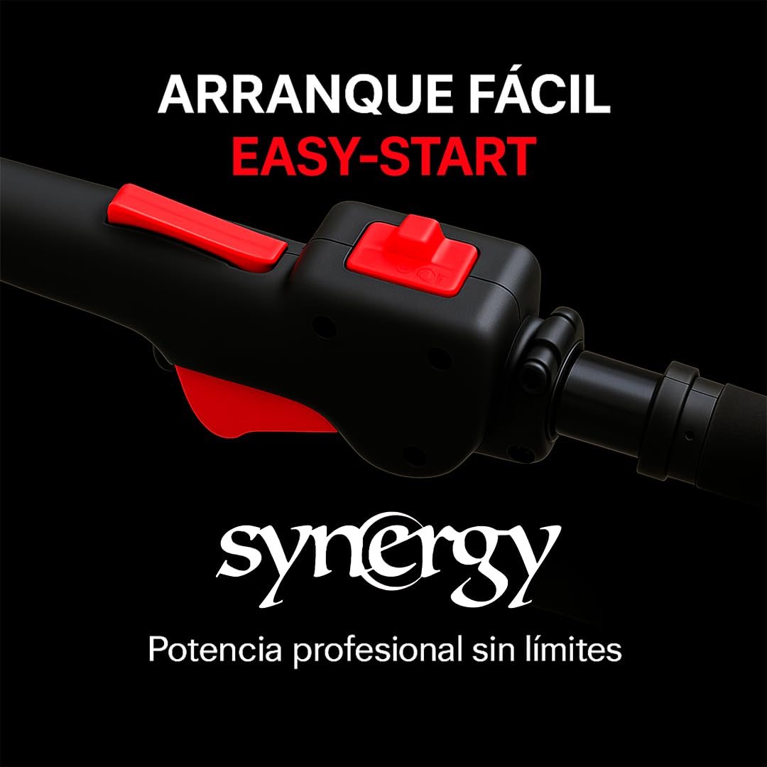 Synergy Podadora de Altura Gasolina 65CC 4,9CV – Espada 25cm, Arranque Easy Cut, Transmisión Reforzada de 26mm, Cinturón de Soporte y Accesorios Incluidos