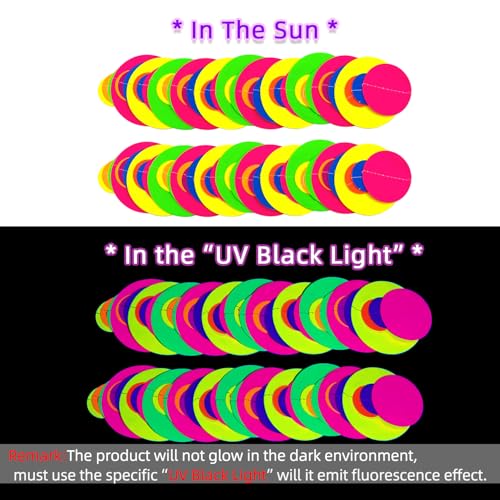 120feet UV Round Dot Paper Neon Garland Neon Streamers Decorations UV Reactive Black Light Party Favors Glow in The Dark Party Supplies for Wedding Birthday Garlands
