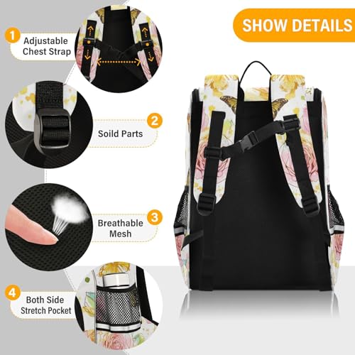 Mochila portátil Daisy Rose con acabados premium y estampado original de mariposa 2