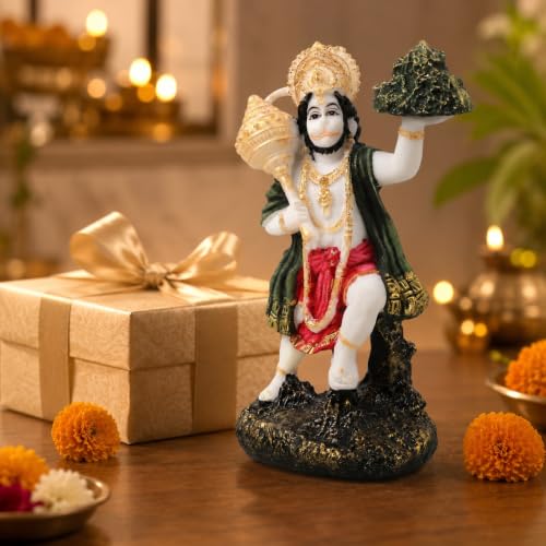 Image of ARMONIA Hanuman Ji God Idol for Home Decor - 9 Inch Resin Bajrangbali Murti Figurine, Best Spiritual Gift for Wedding, Pooja Room, Car Dashboard, Living Room,Housewarming (Including Cloth)