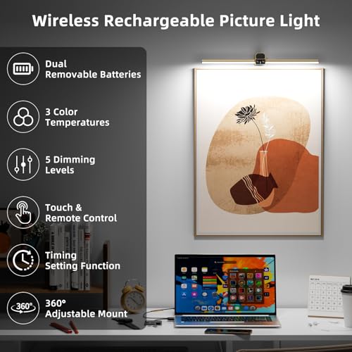 22" Picture Light for Wall, 5000mAh Rechargeable Detachable Battery by Vutirp - Used condition - Image 2