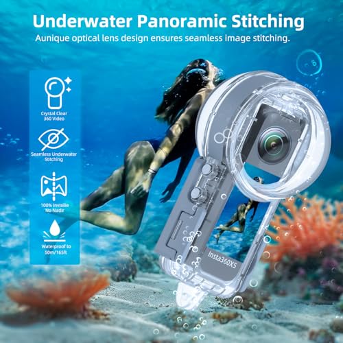 Image of Waterproof Case Compatible with Insta 360 X5, 50 Meter Underwater Housing with PC Material, Panoramic Splicing, AR Coating, Protective Cloth Cover, Y-Shaped Base (YH-360 X5)