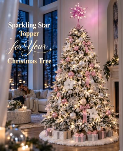 Luxspire Christbaumspitze, 3D Weihnachtsbaumspitze Beleuchtet, Rosa – Ansicht 2