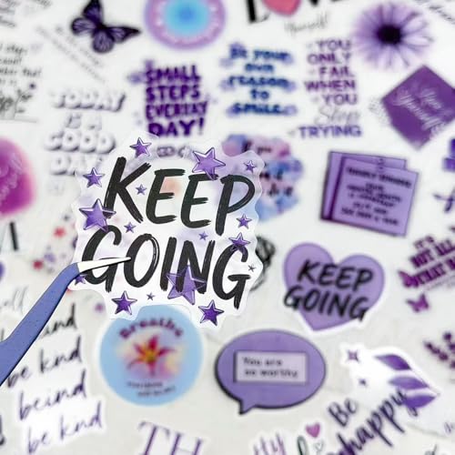 Image of 50 PCS Purple Positive Affirmation Stickers, Motivational Quote Aesthetic Decals, Waterproof Clear Scrapbook Stickers for Journaling, Planner, Laptop, Water Bottle, Self Care Inspirational Decor
