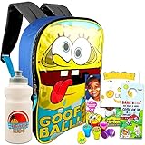Spongebob Squarepants Backpack for Kids - 6 Pc Bundle with 15” Spongebob Backpack, Sea Life Stampers, Water Bottle, and More (Spongebob School Supplies)