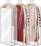 Moucas 10' Gusseted Clear Garment Bags for Hanging Clothes, 50' Dress Bags for Closet Storage, All Clear Clothes Covers with Side Zipper for Coats, Shirts, Jackets, Gowns, 3 Pack