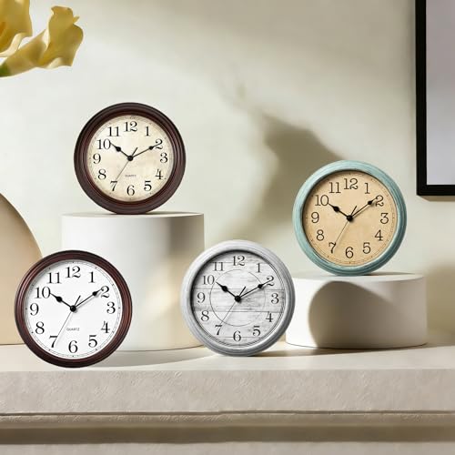 Image of Wall Clock, 9 Inch Silent Wall Clocks Battery Operated, Decorative Clocks for Kitchen Living Room, Bedroom (Gray)
