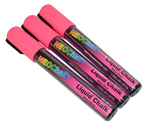 NeoChalk Liquid Chalk Marker Chisel Tip - Neon Pink - Set of 3 Markers