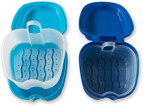 Gebissdose Zahnprothesendose 2 Zahnprothese Etui Kieferorthopädische Prothese Teeth Aufbewahrungsbox mit mit Hängender Sieb, Zahnprothesen Behälter für Falsche Zähne Lagerung Reinigung Cover