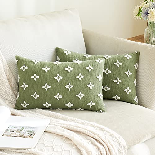 Anroduo Pack Of 2 Boho Decorative Throw Pillow Covers With Tufted Rhombic Jacquard For Room Decor Pillow Covers Decorations 12X20 Cute And Soft Pillowcase For Couch Sofa Bed And Living Room Bean Green #TOP7